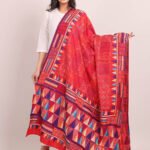 Red Geometrical Pure Silk Kantha Dupatta