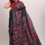 Black Floral Pure Tussar Kantha Saree