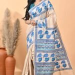 Off White Leaves Pure Gachi Tussar Kantha Saree