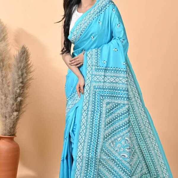 Blue Traditional Pure Silk Kantha Saree