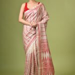 Off White Traditional Kantha Hand Embroidered Pure Tussar Saree