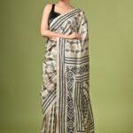 Off White Traditional Kantha Hand Embroidered Pure Tussar Saree