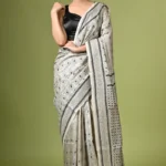Off White Traditional Kantha Hand Embroidered Pure Tussar Saree