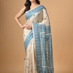 Off White Traditional Kantha Hand Embroidered Pure Tussar Saree