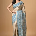 Off White Traditional Kantha Hand Embroidered Pure Tussar Saree