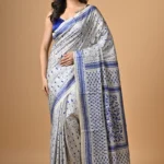Off White Traditional Kantha Hand Embroidered Pure Tussar Saree
