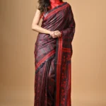 Black Traditional Kantha Hand Embroidered Pure Tussar Saree