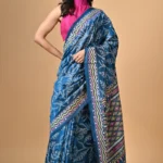 Blue Floral Kantha Hand Embroidered Pure Silk Saree