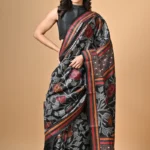 Black Floral Kantha Hand Embroidered Pure Silk Saree