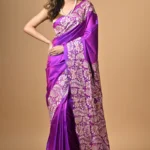 Purple Floral Kantha Hand Embroidered Pure Silk Saree