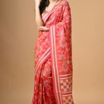 Red Floral Kantha Hand Embroidered Pure Silk Saree