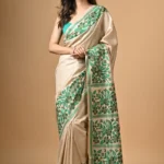 Off White Floral Kantha Hand Embroidered Pure Tussar Saree