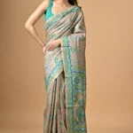 Off White Floral Kantha Hand Embroidered Pure Tussar Saree