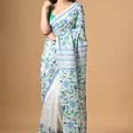 Off White Floral Kantha Hand Embroidered Pure Silk Saree