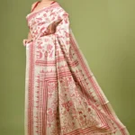 Off White Folk Motifs Kantha Hand Embroidered Pure Tussar Saree