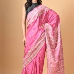 Pink Traditional Paisleys Kantha Hand Embroidered Pure Silk Saree