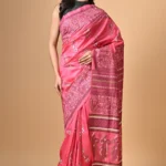 Magenta Traditional Paisleys Kantha Hand Embroidered Pure Silk Saree