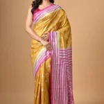Mustard and Magenta Traditional Kantha Hand Embroidered Pure Tussar Saree